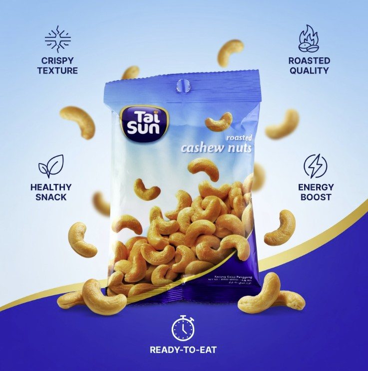 Tai Sun Roasted Cashew Nuts 40g – Premium Crunchy Healthy Snack | Ready-to-Eat Roasted Cashews | Perfect Travel & Party Treat